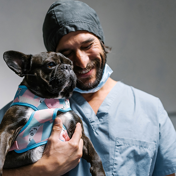 Vet Smiling With A Dog.